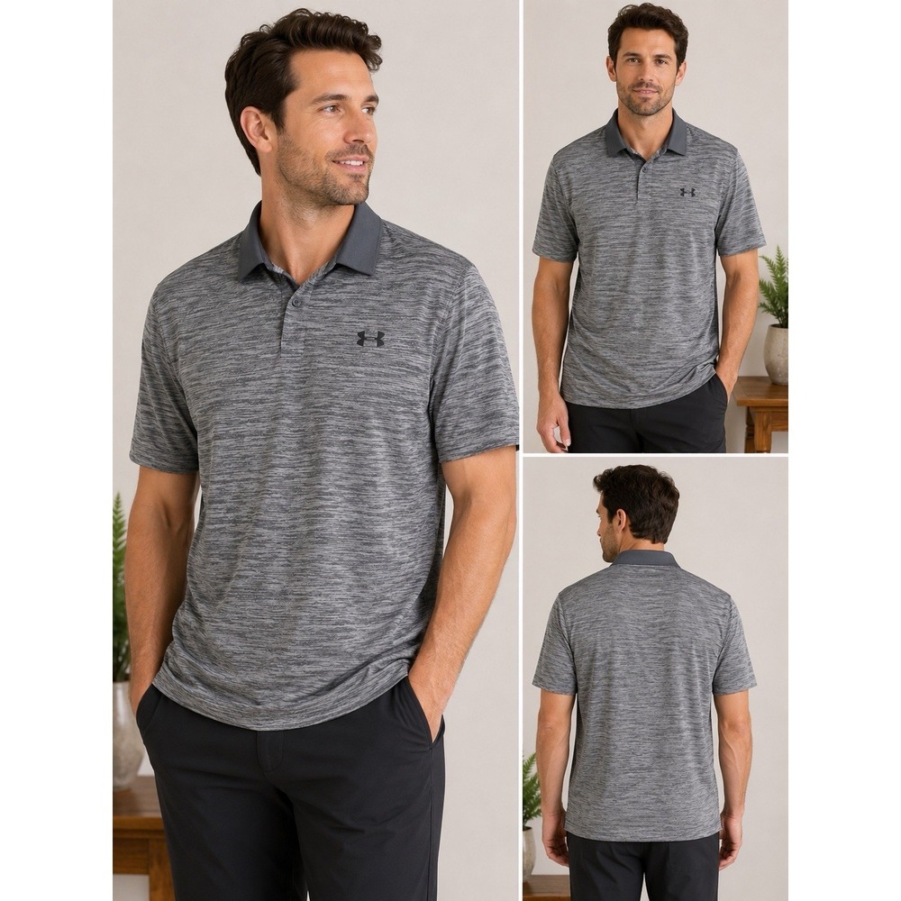 Under Armour HeatGear Polo Shirt Mens XL Gray Heather Golf Performance Loose Fit